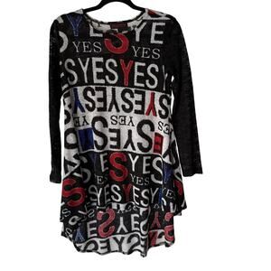 Mishca Dress Y2k City Small Black White Red Long Sleeve Lace Yes Print Dress‎